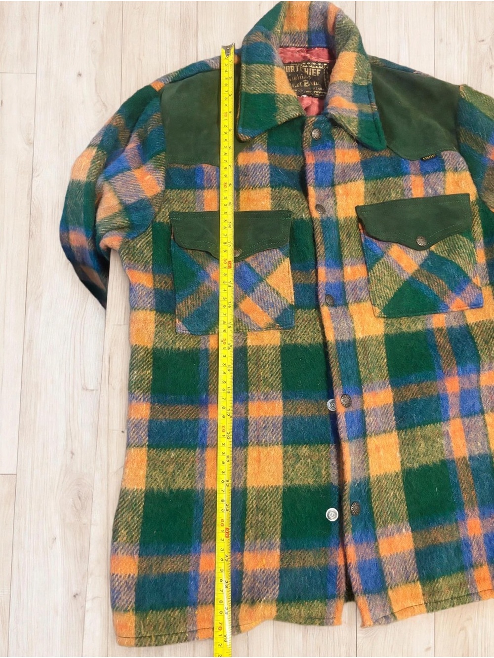 Vintage 70s Sportchief Plaid Shacket Womens S Hunting Jacket Wool Suede Yoke - Picture 2 of 3